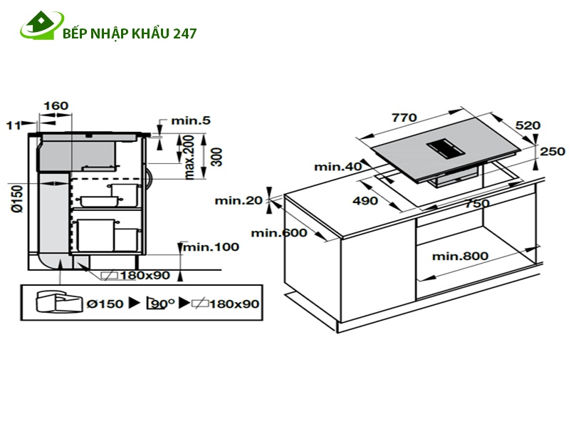 Bếp từ kết hợp hút mùi Hafele HC-IHH77A