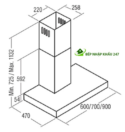 Máy hút mùi Inox phẳng MIDAS BK700