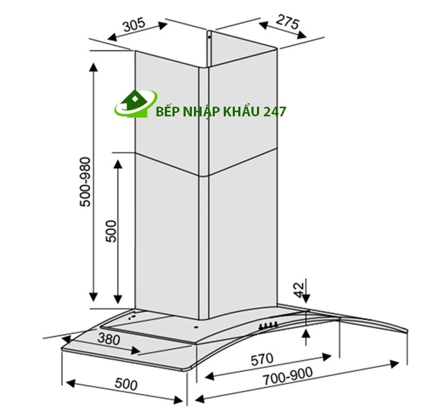 Máy hút mùi kính cong Lorca TA-2006B