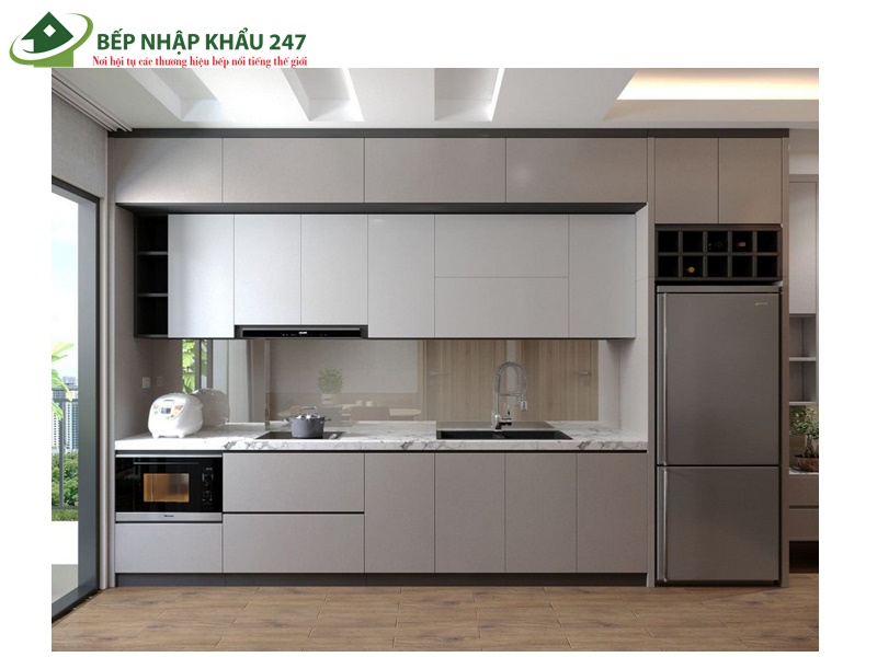 Tủ bếp mặt đá trắng Melamine chữ I