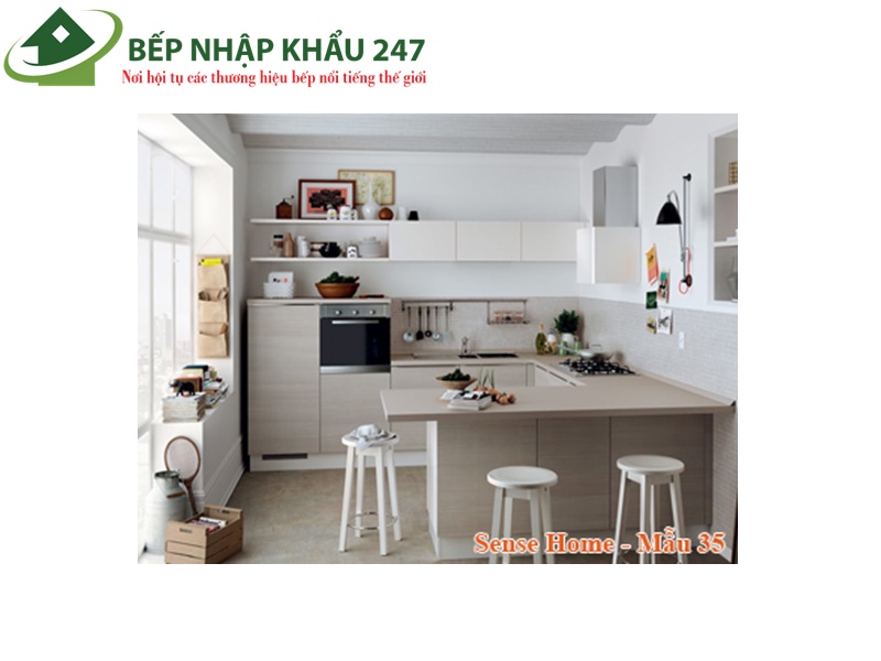 Tủ bếp đẹp Melamine chữ U