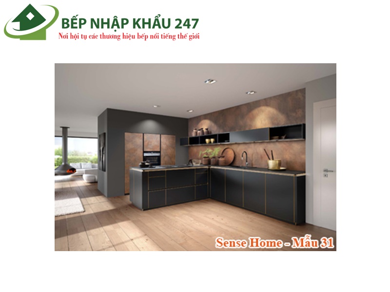 Tủ bếp đẹp Melamine chữ L sang trọng