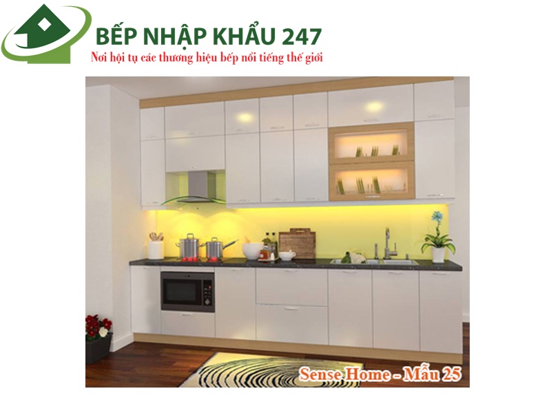 Tủ bếp Acrylic chữ I mặt đá kim sa trung