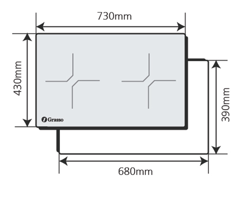 kích thước khoét đá bếp từ Grasso GS723IH